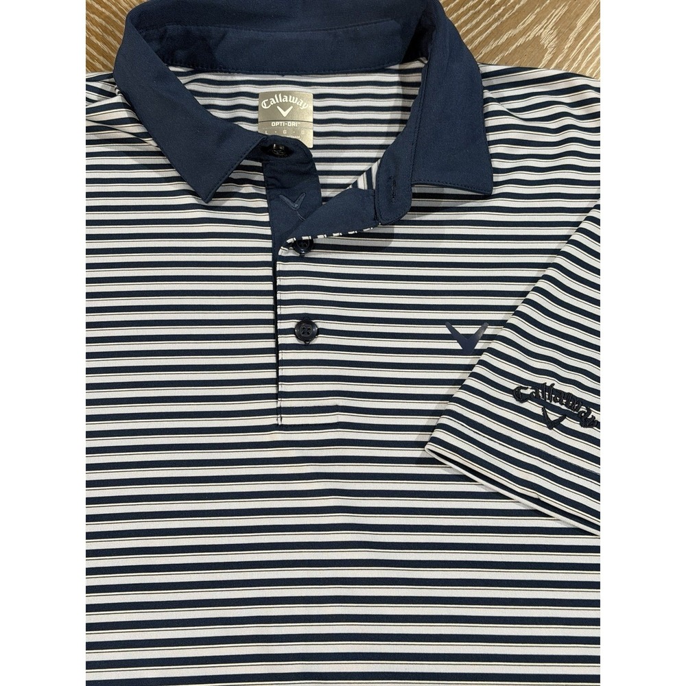 Callaway Men's Size Large Opti-Dri Golf Shirt Navy Stripe